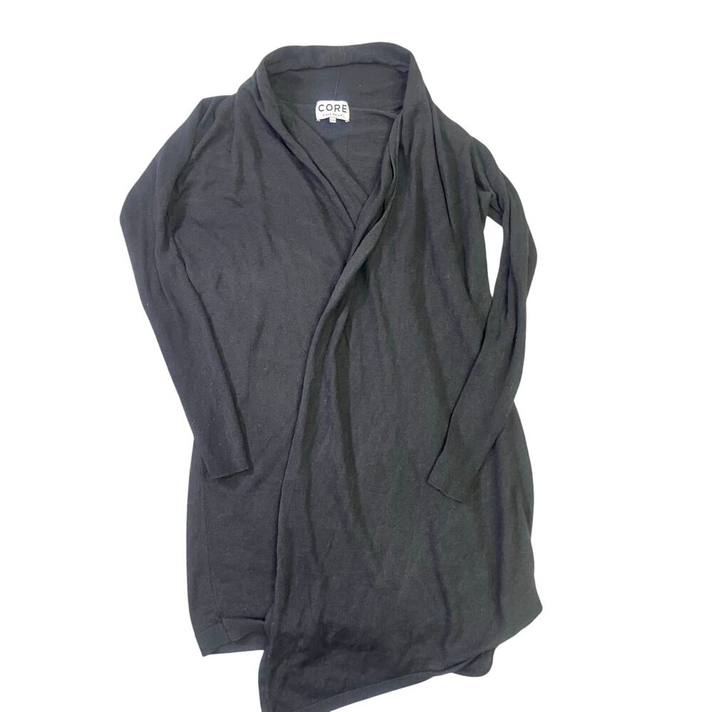 Core Knit Silk/Wool Cardigan Open Drapey Hem Duster Size XS,‎ Quiet Luxury Black
